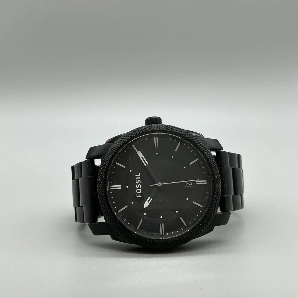 Fossil Machine FS4775 Mens Watch 42mm Black Dial Stainless New Battery 6.5
